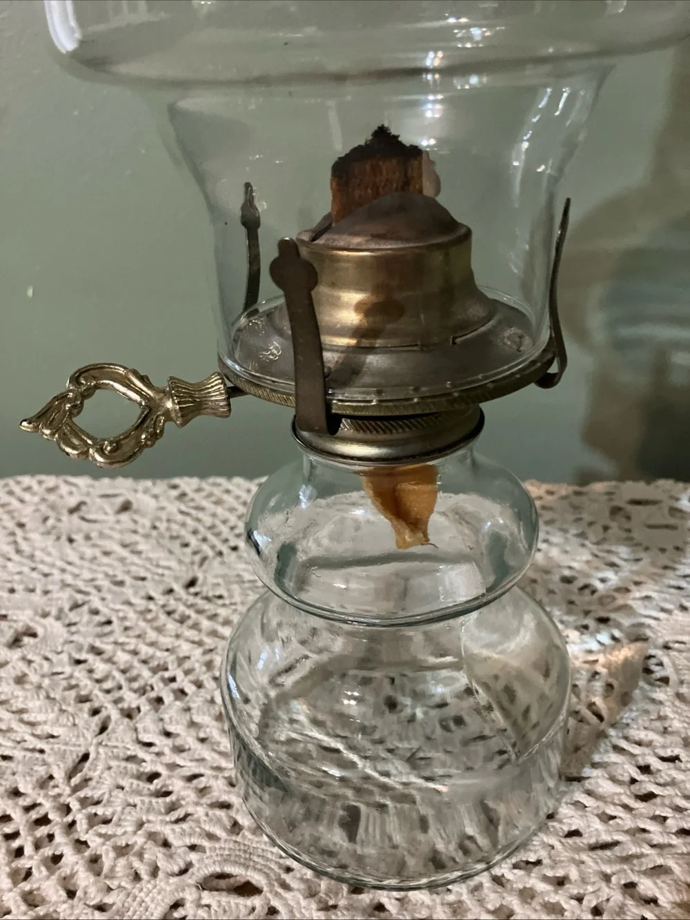 Vintage Clear Glass Oil Kerosene Lamp